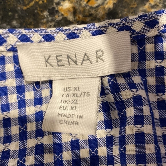 C womens Kenar casual blue check sleeveless top XL.  EUC - Picture 4 of 4